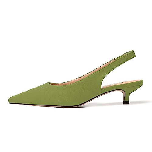 JUSTDANNI Womens Elastic Pointed Toe Suede Slingback Wedding Dress Stylish Kitten Low Heel Pumps Shoes 1.5 Inch2