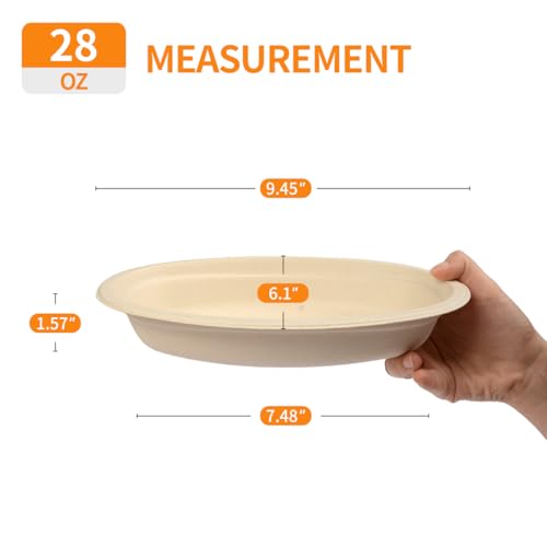Celel 100 Pack 28 oz Oval Paper Bowls, Microwavable Disposable Oval Bowls Serving Nacho, Burrito, Salad, Baked Potato, Chips and Cheese - Thumbnail 3
