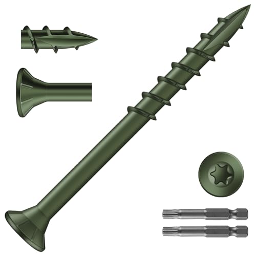 Image of #8 x 2 Inch Deck Screws (1020Pcs) 8lb. Exterior Wood Screws. Carbon Steel, Green, Flat Head, Rust Resistant epoxy Coated, with T25 Star Bit