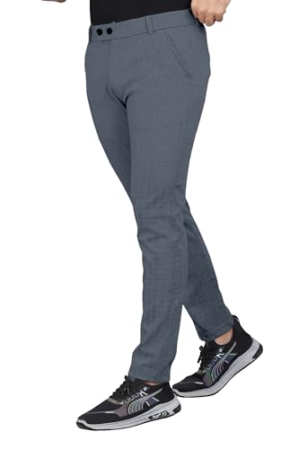 Image of Mehrang Men's Casual Textured Regular Fit Trousers, Formal Pants with Button Closure, Side Pockets, Polyester Trouser for Men
