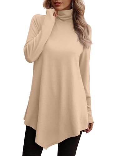 Image of JUSTFASHIONNOW Turtle Neck Shirts for Women Long Sleeve Fall Tunic Tops