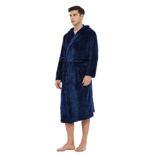 U2Skiin Mens Fleece Hooded Robe Plush Bathrobe (Navy Blue, L/Xl) #TOP2