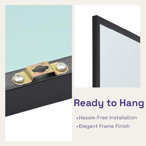 Image of Wakefit Decorative Rectangle Wall Mirror - 47 Inch | Metal Frame Wall Mirror for Living Room Bedroom Entryway Dressing Room Modern Home Decor & Gifting | Agbada Black - 18.1x47.6x2 Inch