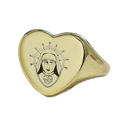 Bague de nonne chicano cœur en argent plaqué or, le cadeau idéal style vintage fait main