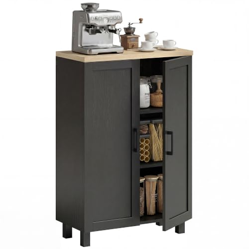HOMCOM Aparador de 2 Puertas Mueble Auxiliar de Cocina 60x30x90 cm Negro