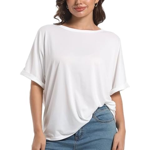 HIGHFINE Women's Casual Short Sleeve Crew Neck T-Shirts Milky White Cover
