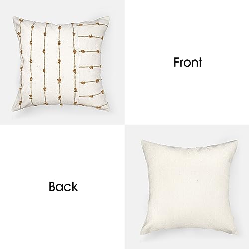 AELS 18x18 Decorative Boho Linen Throw Pillow Covers, Modern Farmhouse Textured Pillow Case, Set of 2, Tufted Stitch Stripe Cushion Cover for Bed Sofa Couch Living Room (Cover ONLY), Brown