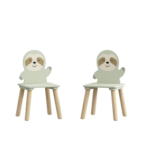 Image of Wood Table & Chairs 3 Pieces Set, Boys Girls Activity Table w / 2 Animal Shaped Chairs, Solid Wood Legs, Safe Rounded Corners, Playroom Furniture for Boys & Girls Activity Dining Drawing Craft.