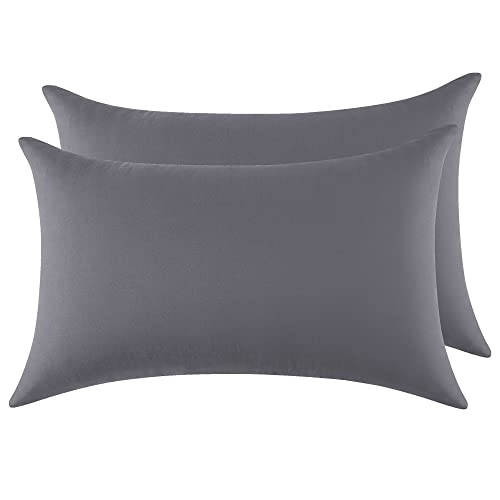 Funda Almohada 100% Algodón 40x70 cm 2 PCS, Juego de 2 Funda Almohada de Suave Puro Algodón, Sin Cremallera Cepillada con Cierre de sobre Gris Oscuro