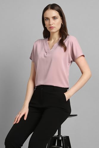 Image of Van Heusen Women's Polyester Regular Fit Half Sleeve V Neck Formal Top