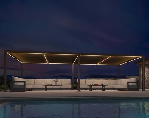 PURPLE LEAF 11' x 28' Outdoor Louvered Pergola Aluminum Pergola with Adjustable Roof for Camping Outdoor Patio Deck Garden Hardtop Gazebo Bronze