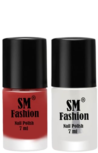 Image of Long Lasting Nail Polish | Nail Paint Combo 7 ml Each) - Set of 2 Dark Peach-Top Coat