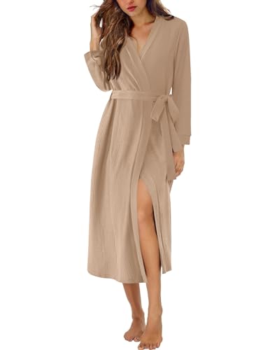 Ekouaer Waffle Robes for Women Long Knit Bathrobe Lightweight Kimono Spa Robe Soft Loungewear with Pockets S-XXL