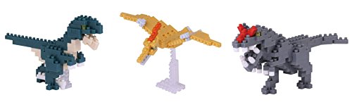 Nanoblock Jurassic Dinosaurs (3 Pack) Velociraptor, Allosaurus, and Pteranodon Building Kit