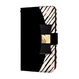 anve アイフォン14Pro 対応 ケース 手帳型 けーたいかばー カード入れ&ミラー あり (黒リボン) バイカラー ワンポイント 手書き風 立てられる ストラップ穴 レザー カッコいい アイフォン 14 Pro (E.斜線) best_vd-0053-ribbon