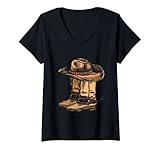 donna cowboy a cavallo country western texas maglietta con collo a v