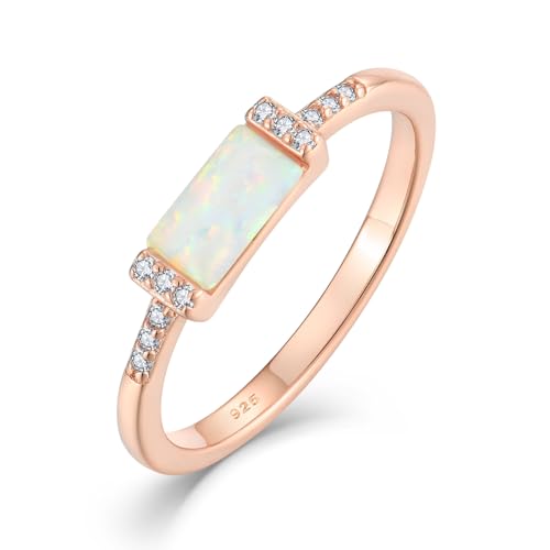 STARCHENIE Opal Ring for Women 925 Sterling Silver Baguette Stackable Rings Size 5-10