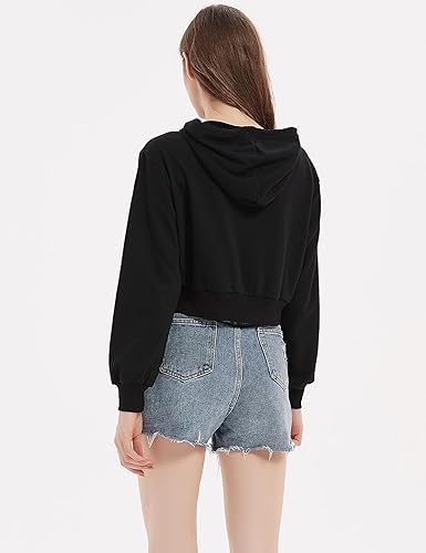 Image of Casual Wear Solid Crop Zipper Jacket Hooded Neck Full Sleeves with Kangaroo Pocket Hoodie for Women