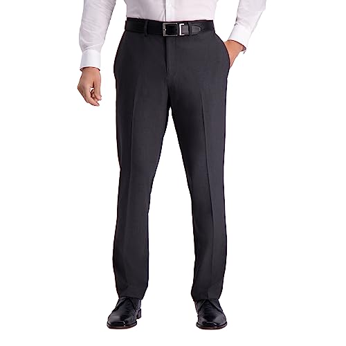 Kenneth Cole REACTION mens 4-way Stretch Solid Gab Slim Fit Dress Pants, Charcoal Heather, 34W x 32L US