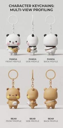 Image of Bubu Dudu Character Cute Keychains, 2PCS Kawaii Cartoon Statue Bears Panda Figurine Key Chains, Multicoloured, Unisex