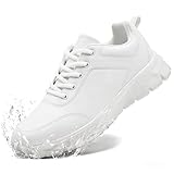 Non Slip Work Shoes for Men Waterproof Oil-Proof Food Service Restaurants Kitchen Chef Shoes Lightweight Comfy PU Leather Walking Sneakers Classic Office Fashion Casual Shoe C White