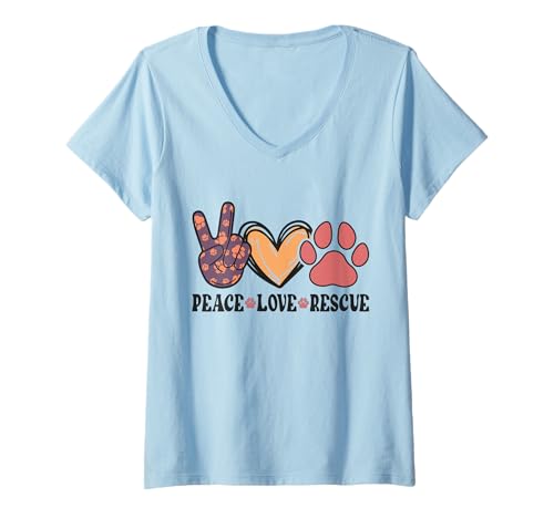 Mujer Peace Love Animal Rescue Adopt Adopt Foster Dogs & Cats Adoption Camiseta Cuello V
