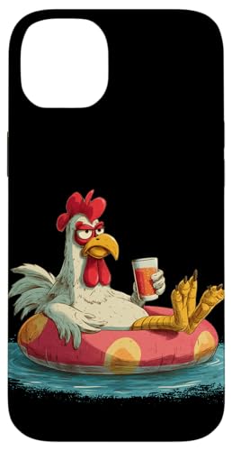 Grumpy Holiday Chicken in Pool Beach Ring Lovers �X�}�z�P�[�X iPhone 14 Plus �p