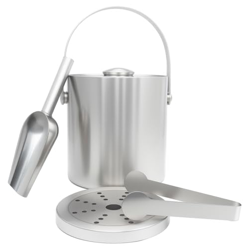 3L Insulated Ice Bucket, Double-Walled Stainless Steel Ice Bucket with Lid and Ice Tongs, Round Ice Champagne Wine Bucket Punch Drink Ice Cooler Party