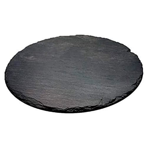 Tradineur - Plato de Pizarra Redondo, Bandeja para hosteleria, Servicio y degustación, Canto rústico, Tabla de Piedra Natural para Servir Aperitivos - Ø 25 cm