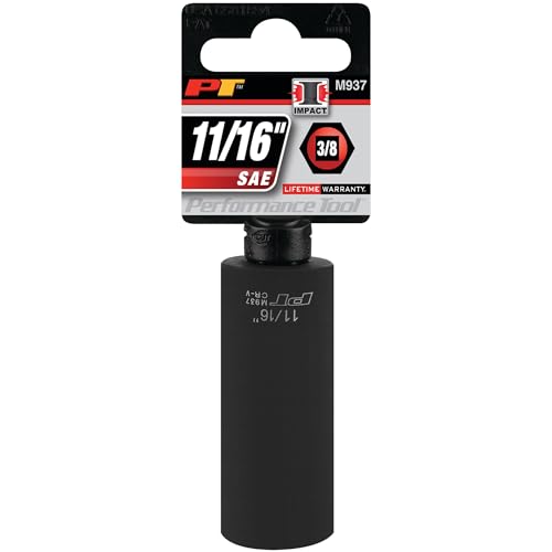 Image of Performance Tool M937 3 /8 in. Drive 11 /16 in. Deep Impact Socket | 6-point SAE deep well design for automotive use. Chrome vanadium steel. Rounded corners. Etched size markings