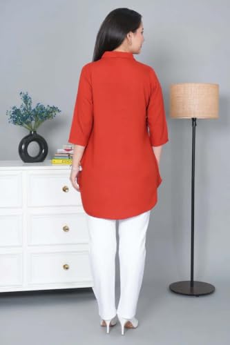Image of Mlada Rayon Flare Top for Women | 3 /4th Sleeve Regular Fit and Flare Top | Women Office Tops Tunic | Western Long Shirt Top for Women | Shirt Collar Top for Women | Rayon Tunic Tops for Women Western