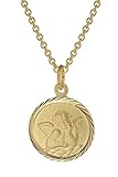 Erstklassige Qualität Made in Germany: Der Engel-Anhänger aus goldplattiertem Silber ist hochwertig verarbeitet. Im Set mit einer Rundanker-Kette. Symbolischer Schmuck für Kinder