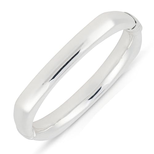 MAX + STONE 925 Sterling Silver Bracelet for Women | 7 Inch Polished Squared Bracelets with Hinged Clasp | Anti-tarnishing Sterling Silver Bangle Bracelet | Silver Bangles for Women by MAX + STONE - Used condition - US$64.17