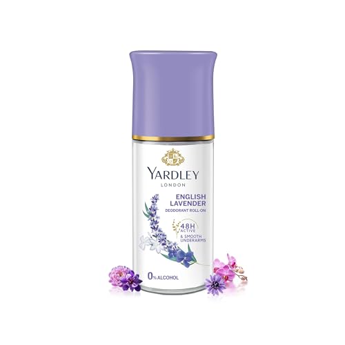 Yardley London English Lavender Underarm Deodorant Roll On | With Licorirce Extract & Floral Extracts | Smooth & Eventoned Underarms | 72 H Long Lasting Floral Scent| 0% Alcohol & Dermat Approved | For Women | 50ml