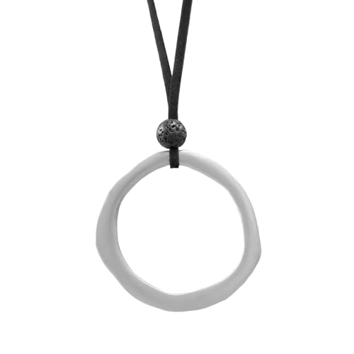 Long Necklace for Women 14k Gold Plated Large Pendant Long Black Leather Necklace for Women Adjustable Sweater Necklace