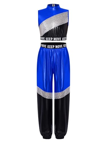 Costume danse moderne avec crop top et pantalon bleu extensible