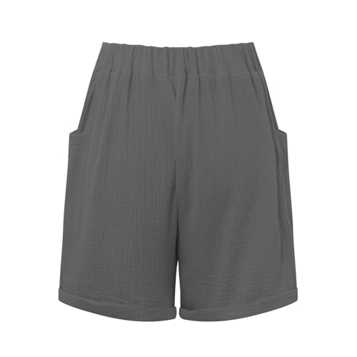 Pantalones cortos de lino para mujer, muselina, pantalones cortos, elegantes, cómodos, sueltos, para la playa, transpirables, ligeros, deportivos, diarios, exteriores, cortos, con cordón, monocolor, - imagen 4