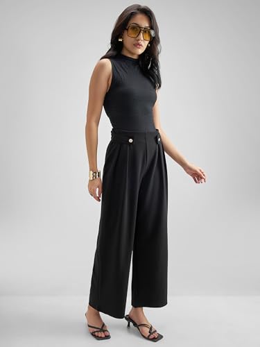 Image of Tokyo Talkies Wide Leg Relaxed fit Korean Pants |Ultra Soft|High Rise Pleated Trousers |Workwear|Formal All Day wear