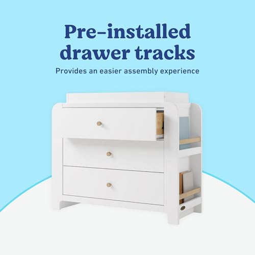 Image of Graco Read-with-Me 3 Drawer Chest with Removable Changing Topper, White | GREENGUARD Gold Certified, Removable Bookshelves, Nursery & Kids Bedroom Wood Dresser, Spacious Storage, Interlocking Drawers