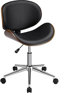 Yaheetech Office Chair Adjustable Modern Computer Desk Chair Solid Bentwood Leather Armless Task Chair Swivel Chair for Home Office Conference or Managerial Work