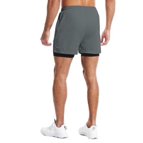 Aolesy Short de corrida masculino 2 em 1 com forro de 12,7 cm leve para treino esportivo com bolsos,