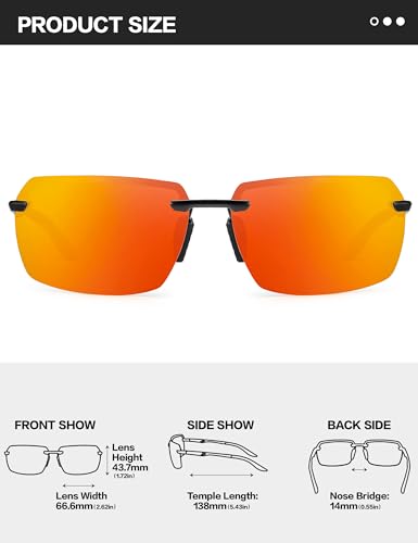Image of BIRCEN Mens Polarized Sunglasses for Driving: Rimless UV Protection Sun Glasses with Al-Mg Frame for Fishing Traveling Golf