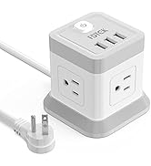 Power Strip with USB, FDTEK Flat Plug Extension Cord with 4 Outlets and 3 USB Ports, 5 FT Power C...