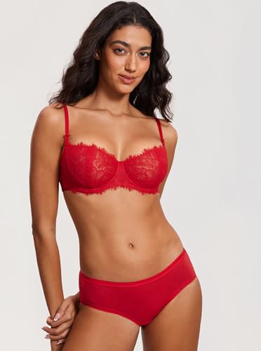 Image of DOBREVA Women's Balconette Sexy Unlined Bra Lace Push Up Plus Size Bras See Through Underwire