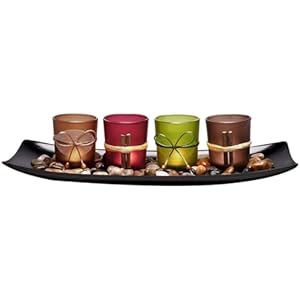 STOBAZA 1 Set Votive Candle Holder 4 LED Tea Light Candles, Flameless Candles Light Tray Valentines Day Light Decor