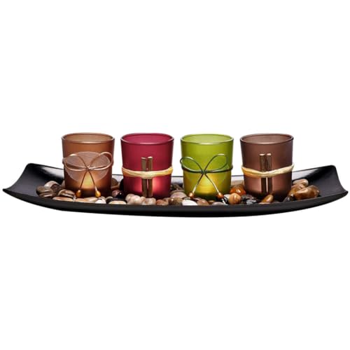 STOBAZA 1 Set Votive Candle Holder 4 LED Tea Light Candles, Flameless Candles Light Tray Valentines Day Light Decor