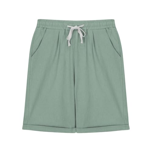 Girls Casual Bermuda Shorts Kids Knee Length High Waisted Summer Shorts Linen Comfy Drawstring Short Pants with3