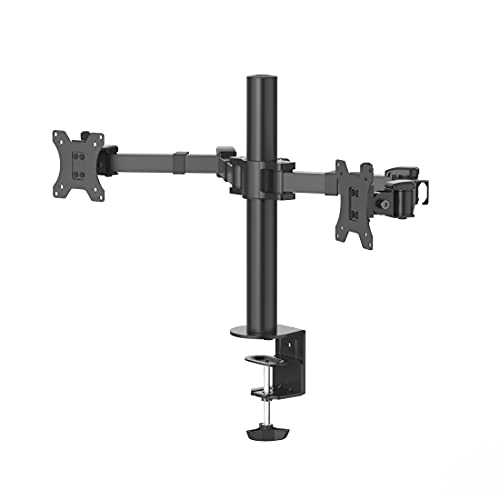 Hama Monitorhalterung für 2 Monitore 13 – 35 Zoll (Monitorhalter höhenverstellbar bis 40 cm, schwenkbar 180°, neigbar +/- 35°, ausziehbar, Bildschirmhalterung 15 kg Traglast, VESA 75 x75, 100 x 100)