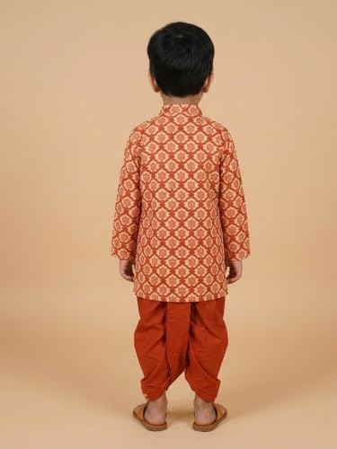 Image of The Mom Store Baby /Kids Boys Dhoti Kurta Set | Dhoti and Kurta | 100% Cotton | Comfortable | Ethnic | Festive Look | Block Prints | Colored Dhoti | Blue
