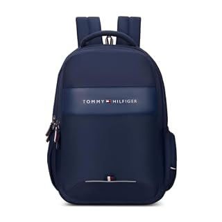 Tommy Hilfiger Joshua Polyester Unisex 15 Inch Laptop Backpack - Navy | 21 Ltr Capacity| Padded & Adjustable Strap | Water Resistant | 3 Compartment | Water Bottle Holder | USB Cable holder Pocket